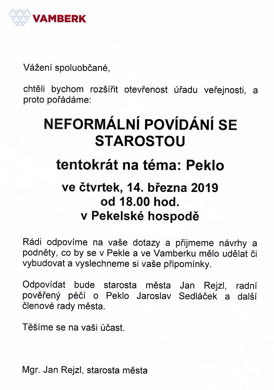 14.03.2019 - Povídání se starostou - Peklo